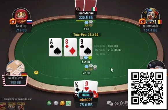 【DD扑克】牌局分析：德州流氓打法，中对cbet/3bet